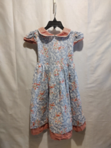 Girl&#39;s Blue Pink and White Floral Petit Faune Dress Red Checked Collar s... - $14.96