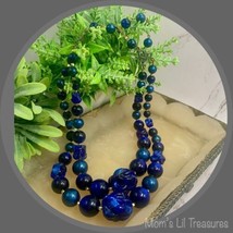 Double Strand Large Blue Acrylic Bead Necklace • Vintage Jewelry - £7.70 GBP