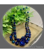 Double Strand Large Blue Acrylic Bead Necklace • Vintage Jewelry - $9.80