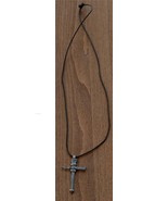 Interesting Silver Tone Crucifix Necklace, On String, GD CND, DIFFERENT - £13.21 GBP
