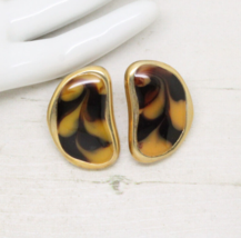 Stunning 1980s Vintage Gold Plated Abstract Enamel Pierced EARRINGS Jewe... - $17.98