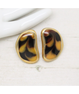Stunning 1980s Vintage Gold Plated Abstract Enamel Pierced EARRINGS Jewe... - £14.40 GBP