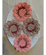 Fall Floral (Coral, Reds, Tan) Crocheted Coaster Set - $11.00