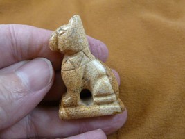 (Y-CAT-SIS-565) Tan Jasper EGYPTIAN SPHINX CAT gemstone carving stone fi... - $14.01