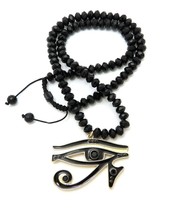 Black Egyptian Eye of Horus Pendant Necklace, 8mm 24&quot; Black Bead Chain - £14.85 GBP