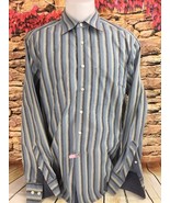 R&amp;G ROBERT GRAHAM Mens Blue Striped Contrast Cuffs Blue Gray Size M - $30.44 CAD