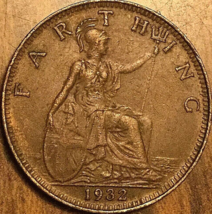 1932 Great Britain Farthing Coin - £2.14 GBP