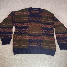 Vintage Nautica Block Pattern Crewneck Sweater Men’s Large Cotton And Wool - £23.95 GBP