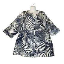 Panama Jack Womens 1X Button Up Shirt Linen Roll Tab Sleeves Blue Tropic... - $16.61