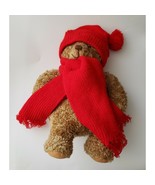 Mary Hamilton Red Scarf Hat Teddy Brown 17&quot; Plush Stuffed Animal - $13.30