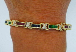 12.5CT Princess Cut Emerald Ruby Sapphire 14K Yellow Gold Over Bracelet For Gift - £124.03 GBP