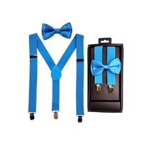 Light Blue Kid Suspender Set With Matching Polyester Bowtie - £3.88 GBP