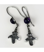 VTG  Sterling Silver Amethyst Bumblebee Dangle Drop Hook Earrings- Signe... - $39.72