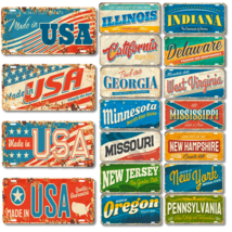 USA Retro Tin Sign, United States Metal Print American Patriot License P... - £14.12 GBP