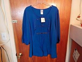 &quot; NWT &quot; Just My Size 1X (16W) Blue 3/4 Sleeve Designed Top &quot; BEAUTIFUL G... - £14.61 GBP