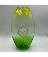 Vintage Ombre Yellow Green Clear Handblown Glass Tabletop Art Vase Décor... - £38.92 GBP