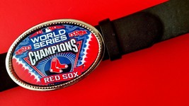 BOSTON RED SOX 2018 World Series Champion epoxy Belt Buckle &amp; Black Belt - $24.70