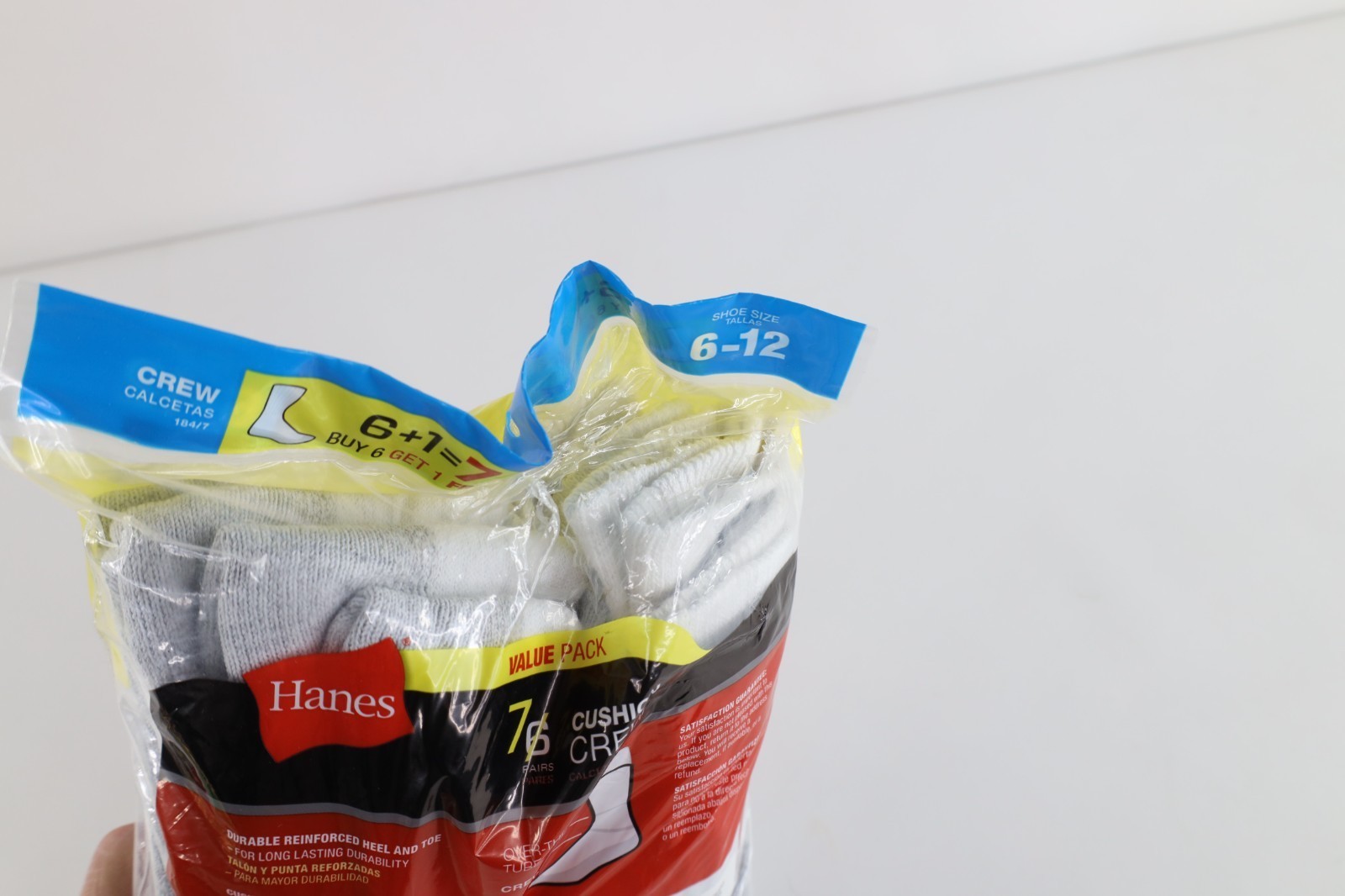 Deadstock Vintage Y2K Hanes Adult Shoe 6-12 Pack of 6 Crew Socks White Item image 6