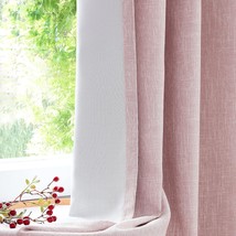 Pink Solid Full Blackout Curtain Heavy Linen Texture Room Darkening, 2 Panels. - $37.99