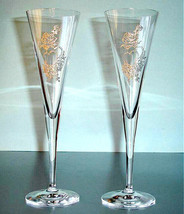 Nachtmann Riedel Golden Moments Toasting Glasses SET/2 Etched Heart &amp; Ro... - $28.90