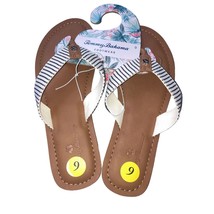 TOMMY BAHAMA Womens Striped Logo Flip Flops - Beach Sandals Flower Charm 8/10 - £18.48 GBP
