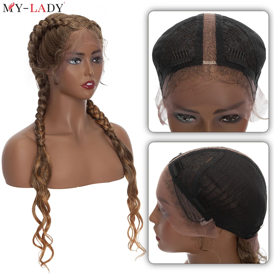 Inch synthetic wigs dutch braids lace front wig with african braid lace frontal cornrow thumb200