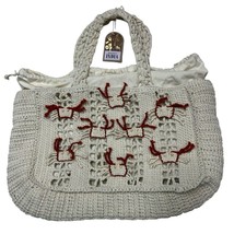 Macrame Purse Crochet Tote Handbag Ivory Cotton Beaded Tassel Hippie Boh... - $562.71 MXN