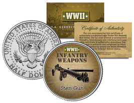 Sten Gun * Wwii Infantry Weapons * Jfk Kennedy Half Dollar U.S. Coin - £6.84 GBP