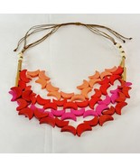 New Moon Beaded Wood Necklace Lightweight Adjustable 20&quot; Long Red Pink P... - £21.73 GBP