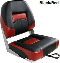 Low Back Folding Boat Seat Black &amp; Red UV Treated Premium Marine Grade Vinyl - £64.57 GBP