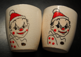 Clowns Shot Glass Set of Two Cream Ceramic Heavily Crazed Bodies Marked Japan - £11.00 GBP