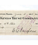 1915 Kineo Trust Company Bank Check E.A. Sampson Dover Maine Signed 7091... - $27.32 CAD