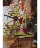 Vintage Wood Structured Ferris Wheel with four padded cars, hand crank - £338.38 GBP