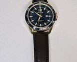 Sutton Mens Watch W/ Date Blue Face Gold Accents Leather Water Resistant... - $24.70