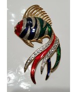 Vintage Goldtone Vibrant Tropical Fish Enamel Brooch Pin 5 1/2&quot; Tall Large  - $853.21 MXN