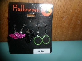 Halloween earrings 3 on card New bat,spiders &amp; hoops - £4.65 GBP