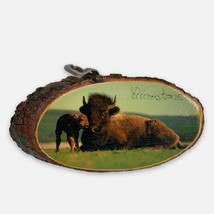 Wood Plaque Decoupage Yellowstone Buffalo Bison Live Edge MCM Souvenir Art Decor - £27.57 GBP