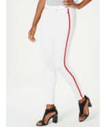 NWT HUE Womens Racer Stripe Original Denim Leggings White pants  Large - £34.62 GBP