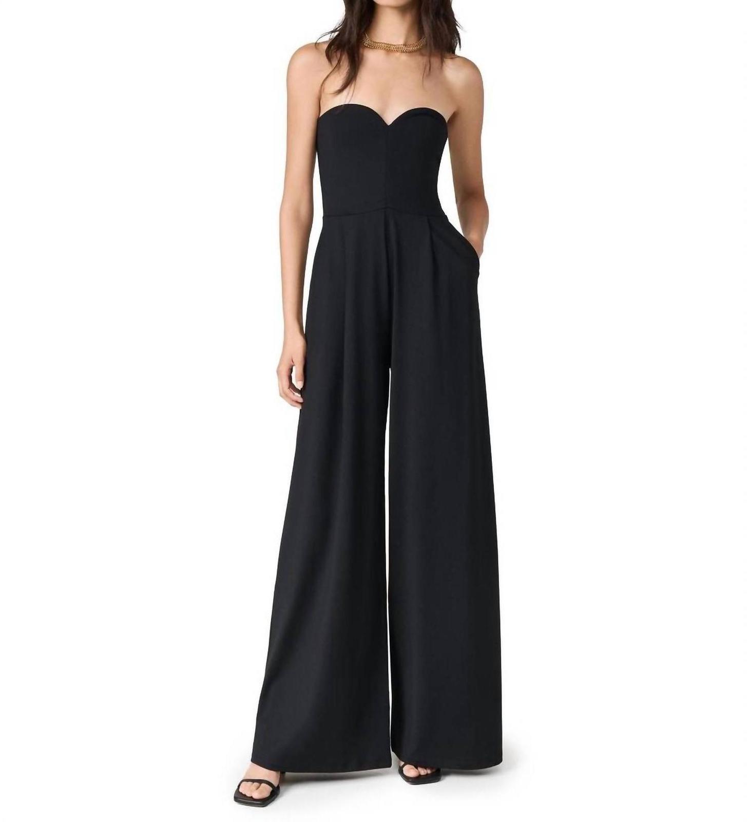 Susana Monaco Pleated Pocket Sweatheart Jumpsuit Flare Leg Size L - $81.18