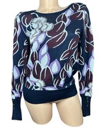 NEW Ann Taylor Dark Floral Sweater Button Detail on Sleeves Blue Purple ... - $54.14 CAD