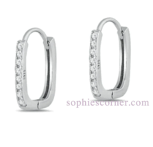 Genuine Pave Diamond Huggie Hoop Earrings - Set in Solid Sterling Silver - $61.48