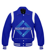 Varsity Royal Blue Letterman College Full Wool Jacket with Leather Strap... - £67.23 GBP