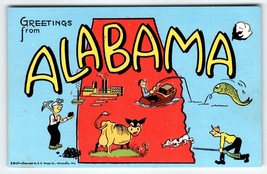 Greetings From Alabama Cow Fly Fishing Hunting Rifle Postcard Map Linen Kropp - £15.18 GBP