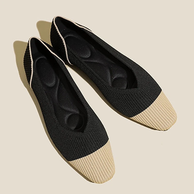 It fabric ballet flats slip on moccasin square toe soft rubber sole mesh loafers casual thumb200