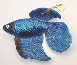 Kurt Adler Blue Siamese Fighting Fish Christmas Ornament 4.5" Wide PB178 - £39.95 GBP