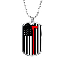 Firefighter Thin Red Line Axe Stainless Steel or 18k Gold Dog Tag 24&quot; - £38.16 GBP+