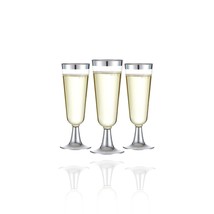 24Pcs Plastic Champagne Flutes With Silver Rim, Clear Disposable Champagne Glass - £23.53 GBP