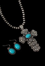 Southwest Navajo Pearl Style Faux Turquoise Cross Earrings Beaded Necklace Set - $49.99