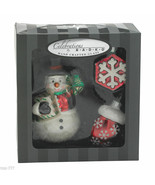 Set/3 Radko Xmas Ornaments Classic Snowman w/Lantern Top Hat Mitten Snow... - £41.67 GBP