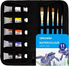 NEW Watercolor Paint Set 11 pc w/ 5 paint tubes 12 ml, 5 brushes &amp; carrying case - £8.67 GBP